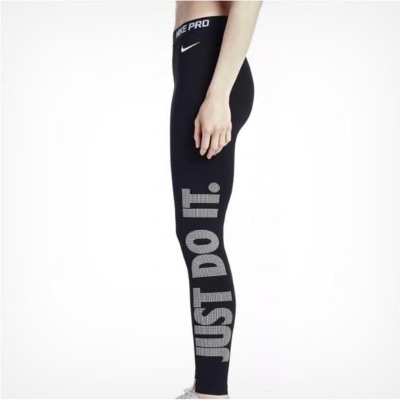 Nike Pro Warm Fleece Just Do it Logo Leggings Running Dri fit Black Second layer - Picture 1 of 15